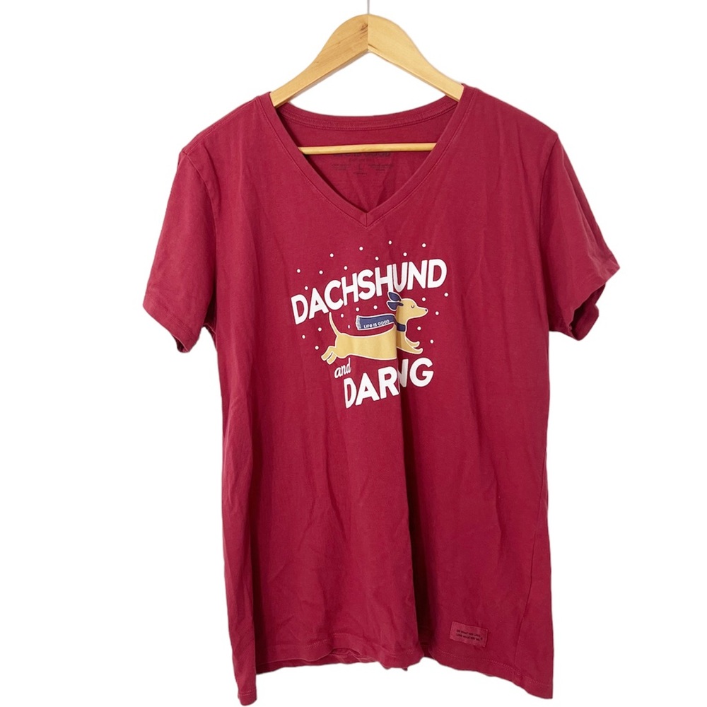 Life Is Good "Dachshund and Daring" V-neck Crusher Tee Size Large